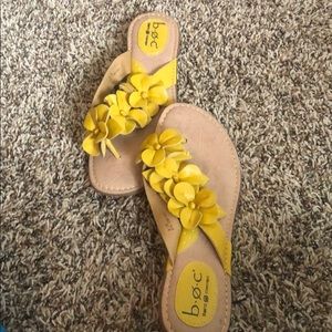b.o.c. Yellow Flower Leather Flip Flops